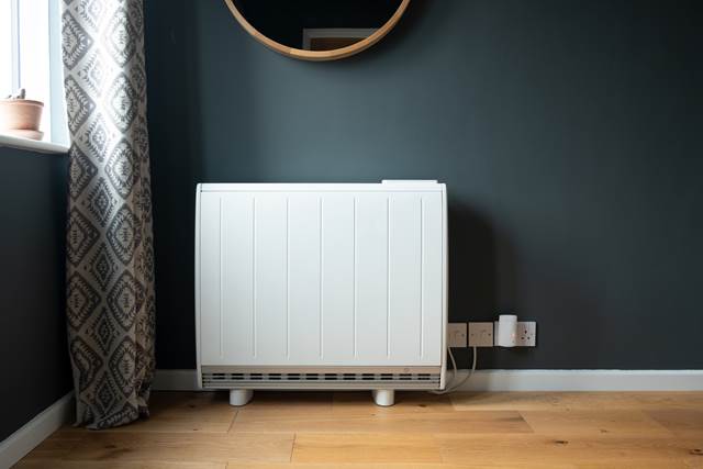 Storage heater in a living room
