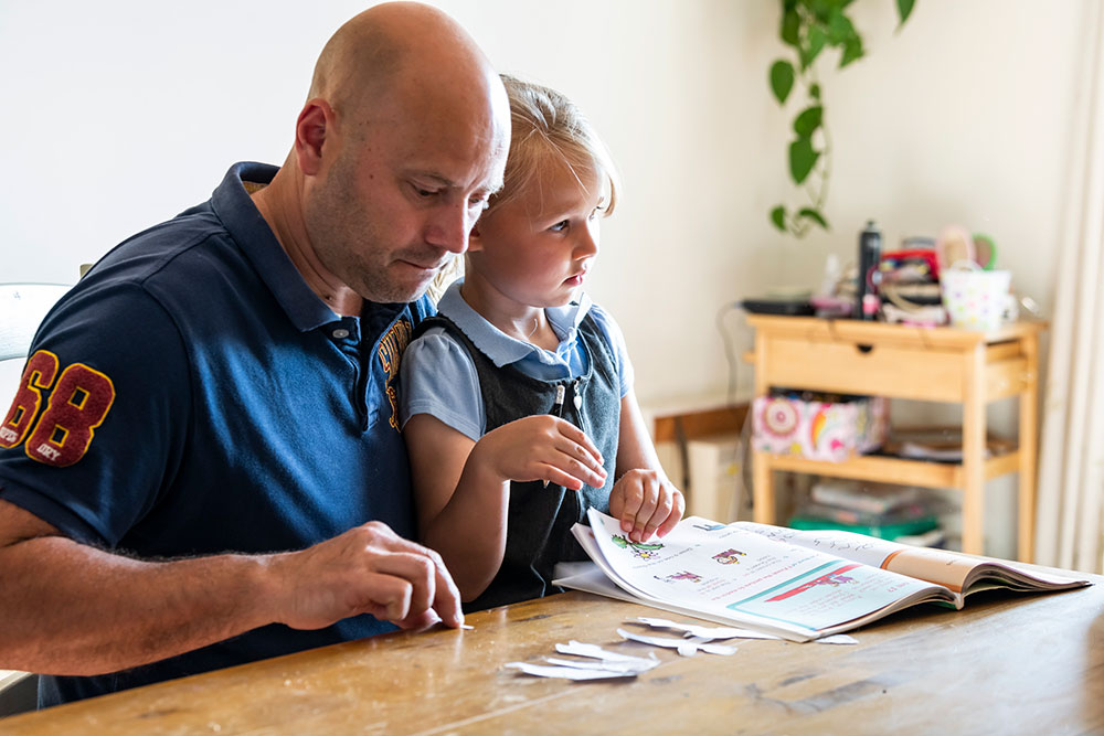 at the kitchen table